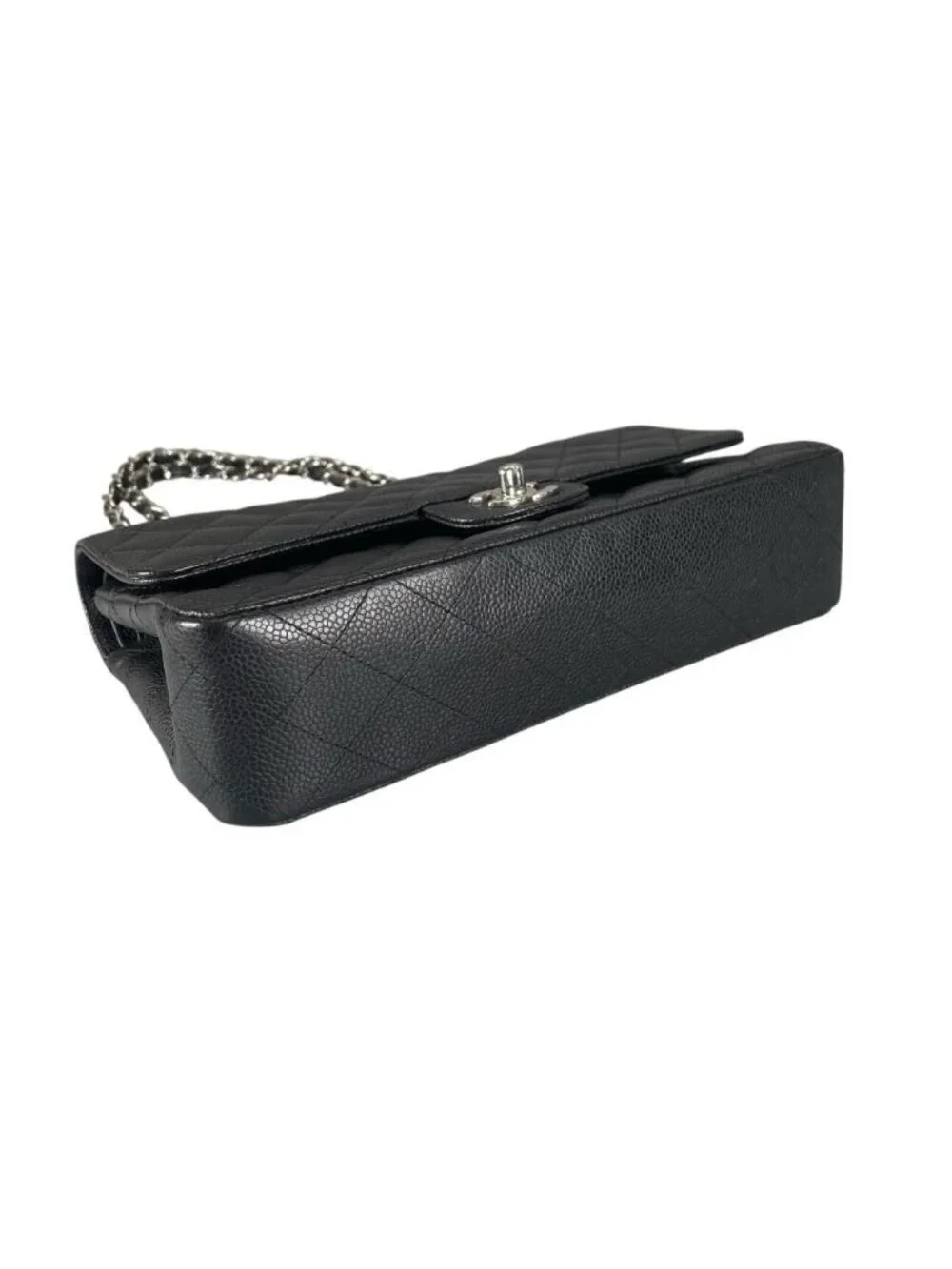 Chanel Shoulder Bag Quilted 25 Silver Chain Black